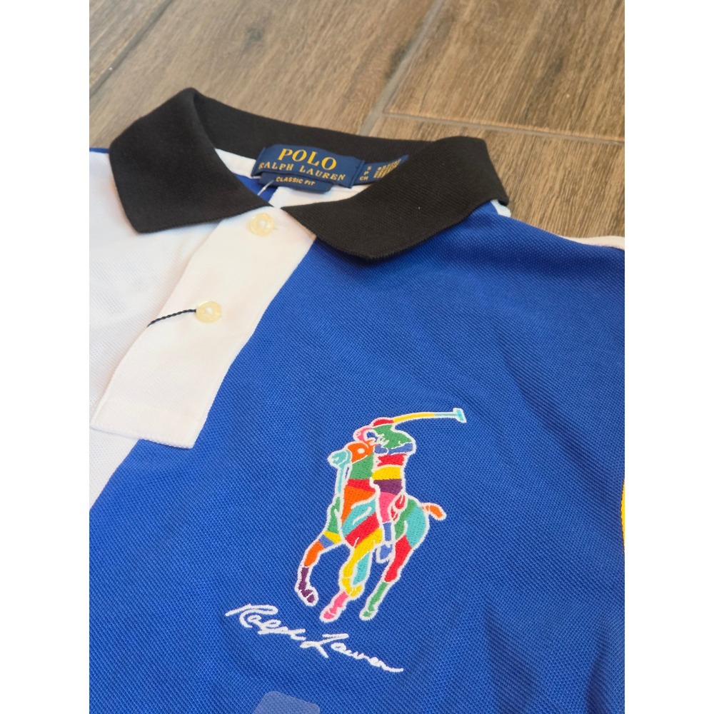 Polo Ralph Lauren Mens Colorblock Big Multicolor Pony Polo Shirt Classic Fit S